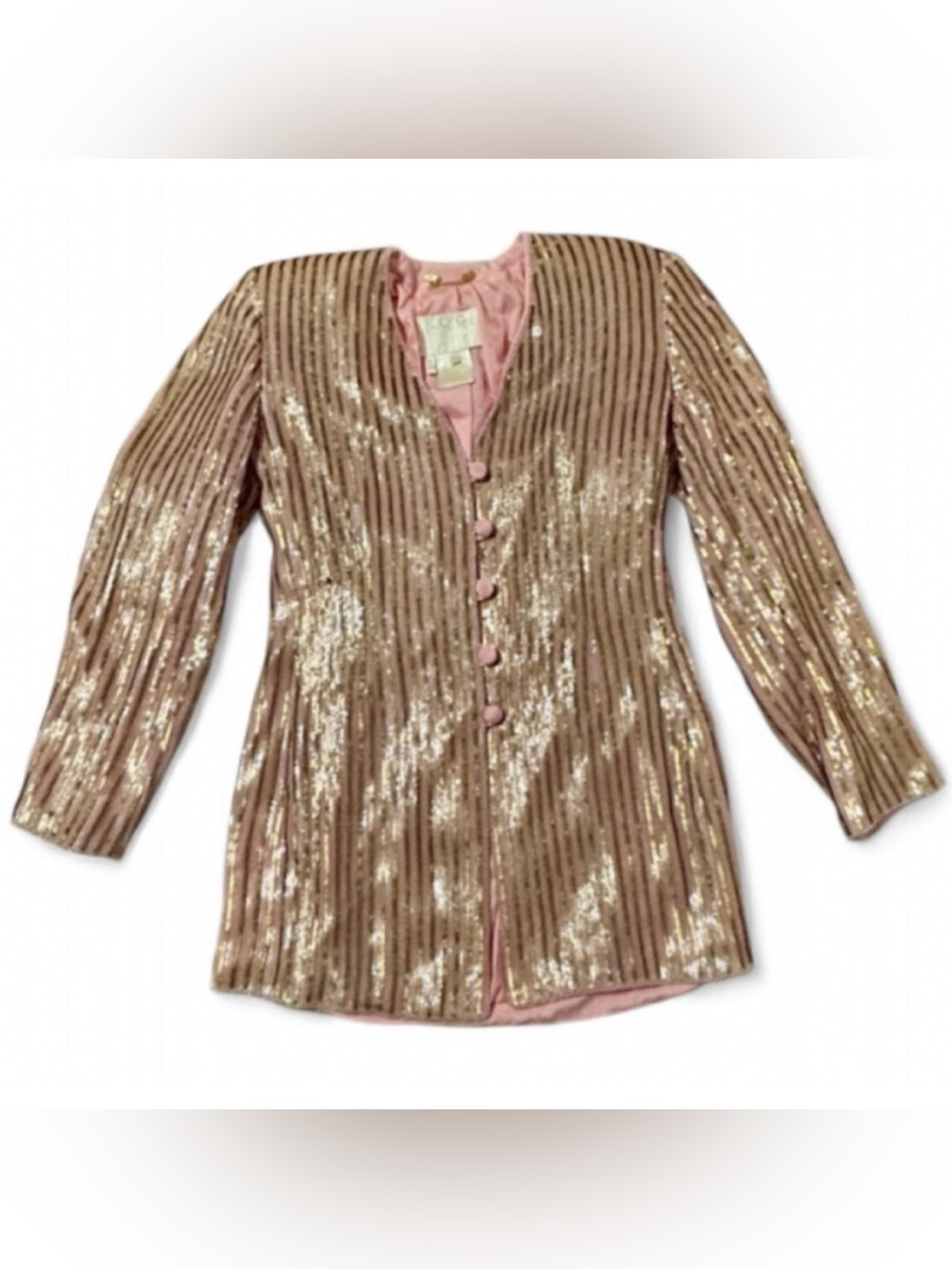 RARE❗️ESCADA COUTURE VTG ARCHIVAL Silk Sequin Striped Pink Jacket Blazer Coat